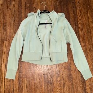 Green cropped zip up hoodie
